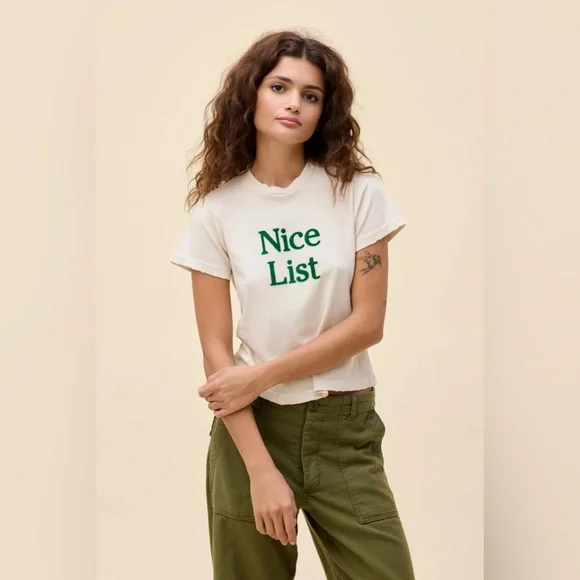 DAYDREAMER Nice List Shirt Cream & Green Velvet - Picture 1 of 5